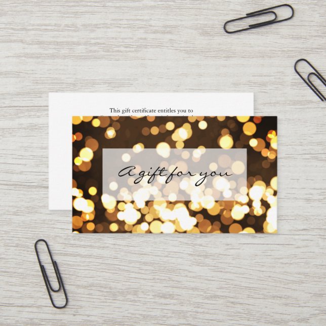 Gold confetti bokeh glitter gift certificate (Front/Back In Situ)