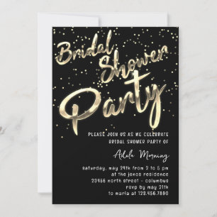 Gold Confetti  Bridal Shower Script Black White  Invitation