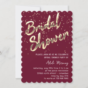 Gold Confetti Bridal Shower Script Marsala Invitation