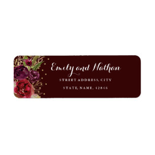 Gold Confetti Burgundy Floral Return Address Label