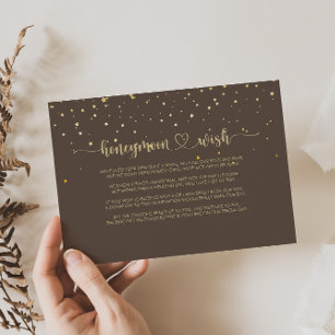 Gold Confetti Calligraphy Brown Honeymoon Wish Enclosure Card