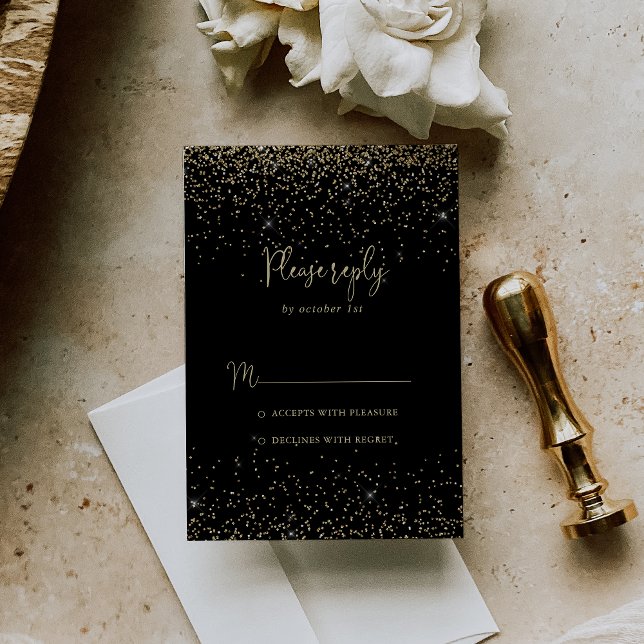 Gold Confetti Calligraphy Fancy Script RSVP (Creator Uploaded)