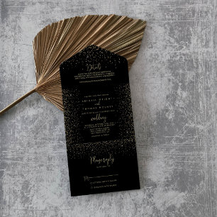 Gold Confetti Calligraphy Fancy Script Wedding   All In One Invitation