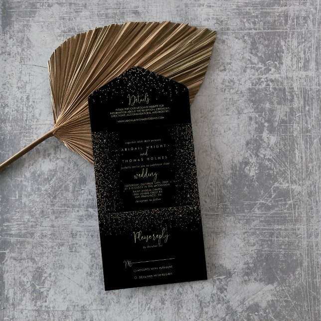 Gold Confetti Calligraphy Fancy Script Wedding   All In One Invitation (Creator Uploaded)