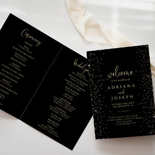 Gold Confetti Calligraphy Script Folded Wedding  Program