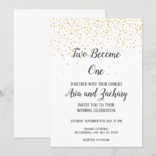 Gold Confetti Calligraphy Two Become One Wedding Invitation