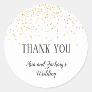 Gold Confetti Calligraphy Wedding Thank You Favour Classic Round Sticker