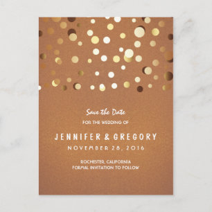Gold Confetti Casual and Romantic Save the Date Announcement Postcard