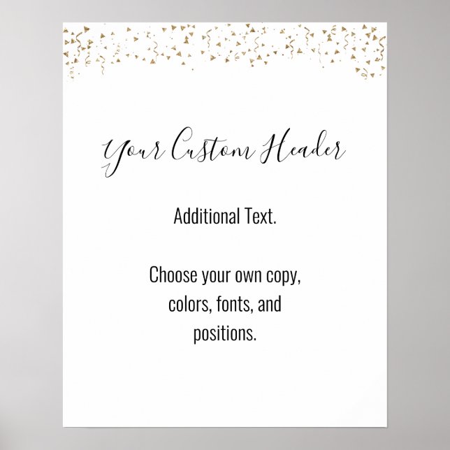 Gold Confetti Casual Do It Yourself Festive Sign (Front)