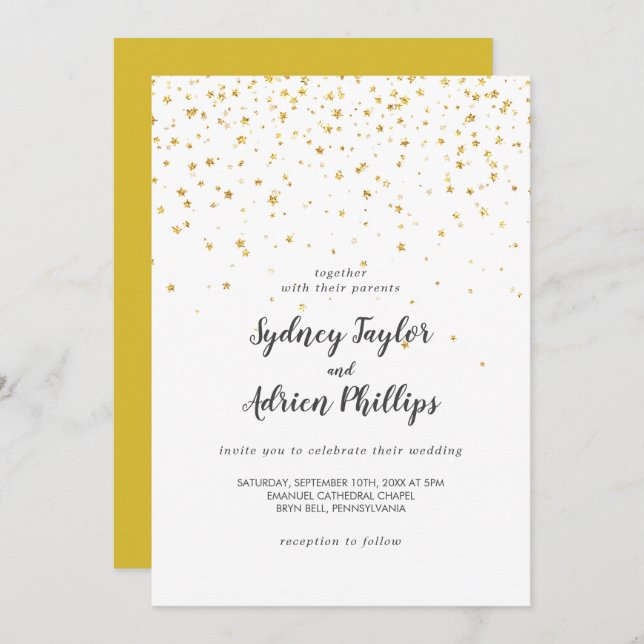 Gold Confetti Casual Wedding Invitation (Front/Back)