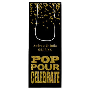 Gold Confetti Celebration   Custom Colour Wine Gift Bag