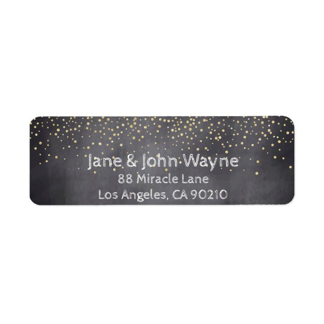 Gold Confetti Chalkboard Mariage Adresse de retour (Devant)
