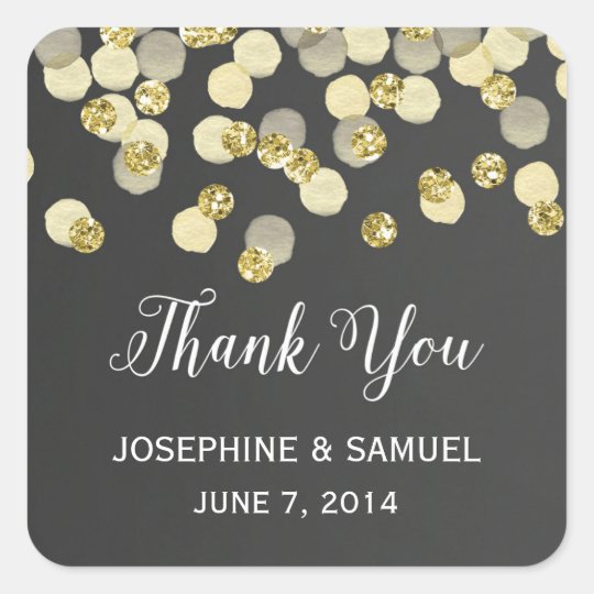 Gold Confetti Chalkboard Thank You Stickers