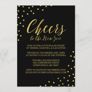 Gold Confetti Cheers New Year's Eve Party Invitation