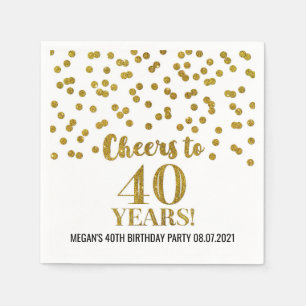 Gold Confetti Cheers to 40 Years Birthday Napkin