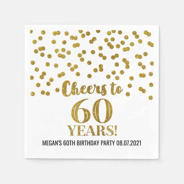 Gold Confetti Cheers to 60 Years Birthday Napkin (Front)