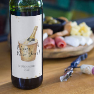 Gold Confetti Cheers to the New Year Wine Label