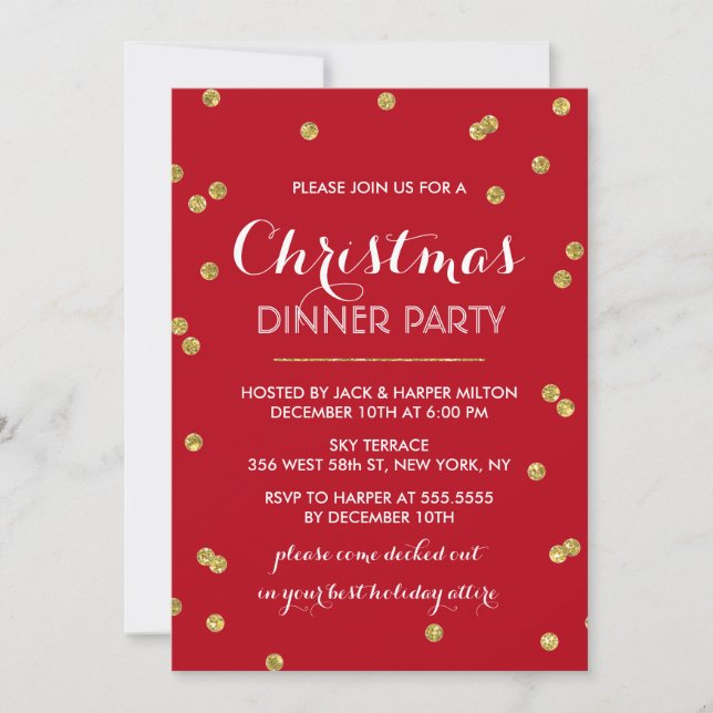 Gold Confetti Christmas Party (Custom Colour) Invitation (Front)
