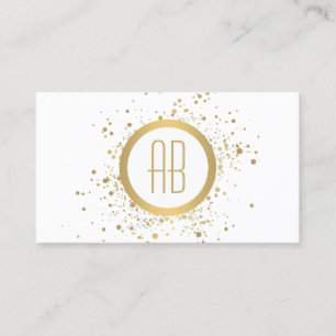 Gold Confetti Circle Monogramme Carte de visite bl