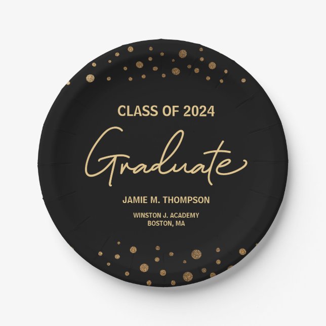 Gold Confetti Class of 2021 graduation Paper Plate (Front)
