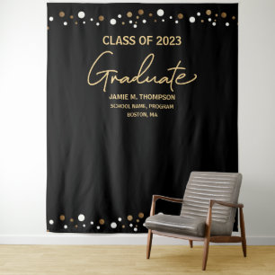 Gold Confetti Class of 2023 backdrop graduation Tapestry