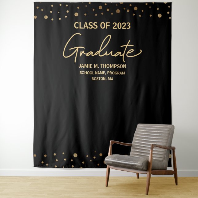 Gold Confetti Class of 2023 backdrop graduation Tapestry (In Situ)