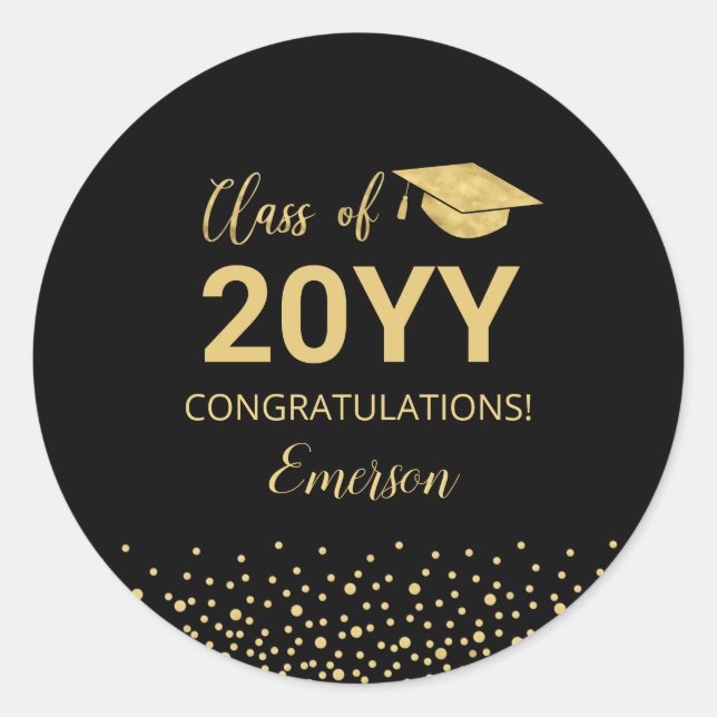 Gold Confetti Class of Graduation Party Favour Classic Round Sticker (Front)