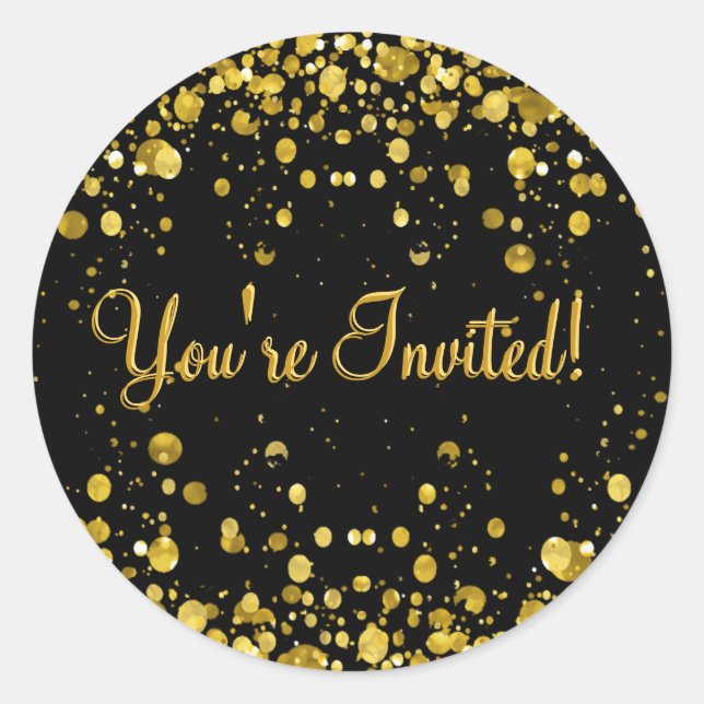 Gold Confetti Classic Round Sticker (Front)