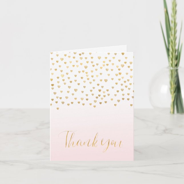 Gold Confetti Coeurs Blush Pink Ombre Merci (Devant)
