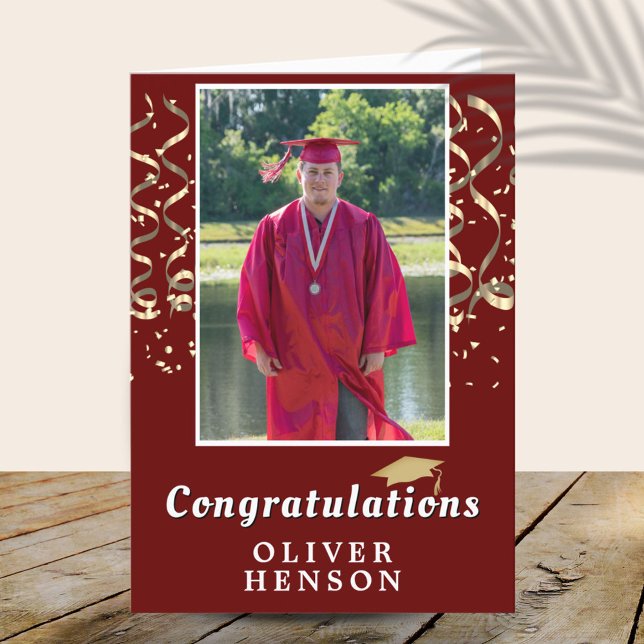 Gold Confetti Congratulations Graduation Photo  Card (Creator Uploaded)