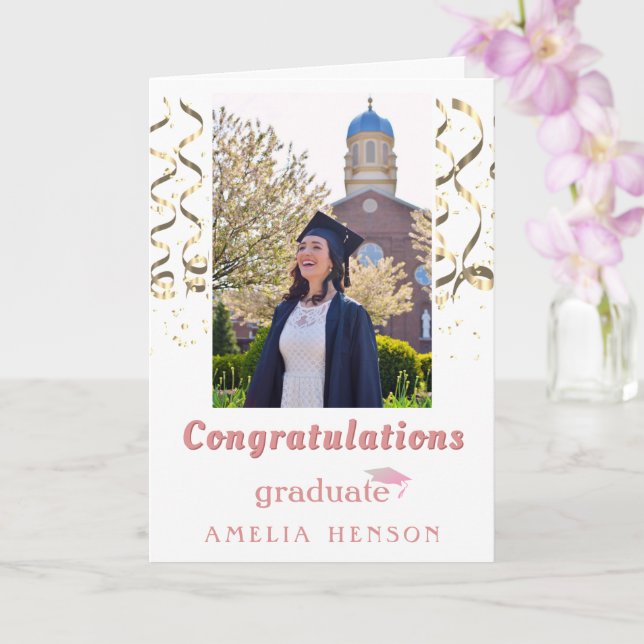 Gold Confetti Congratulations Graduation Photo Card (Orchid)