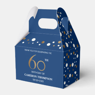 Gold Confetti Dark blue 60th birthday Custom Favor Box