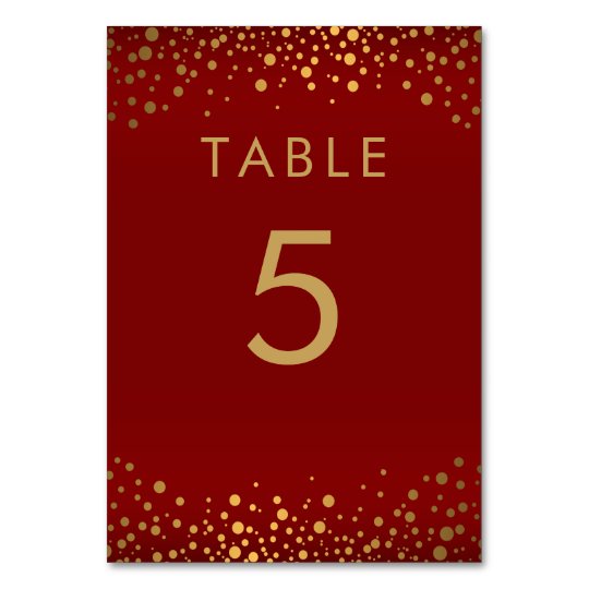 Gold Confetti Dots and Maroon Red - Table Card