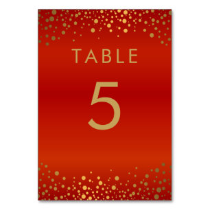 Gold Confetti Dots and Red -  Table Card