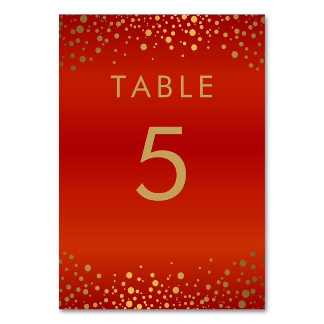 Gold Confetti Dots and Red -  Table Card (Front)