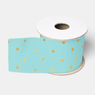 Gold Confetti Dots Aqua Mint  Grosgrain Ribbon