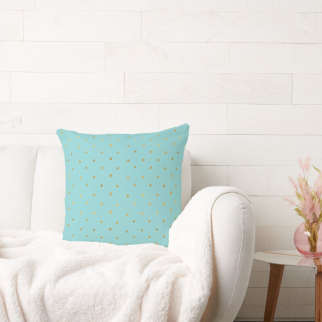 Gold Confetti Dots Aqua Mint  Throw Pillow (Couch)