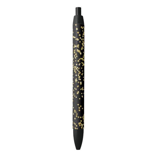 Gold Confetti Dots Black Ink Pen (Front Vertical)