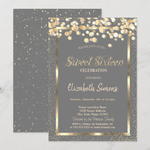 Gold Confetti Dots Brown Sweet 16 Invitation