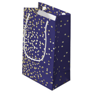 Gold Confetti Dots Elegant Navy Vintage Wedding Small Gift Bag