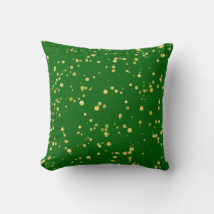 Gold Confetti Dots Emerald Green Throw Pillow
