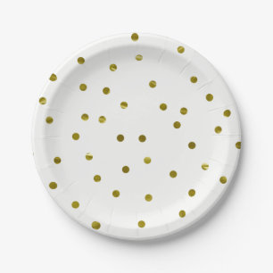 Gold Confetti Dots Faux Foil Modern Chic Simple Paper Plate