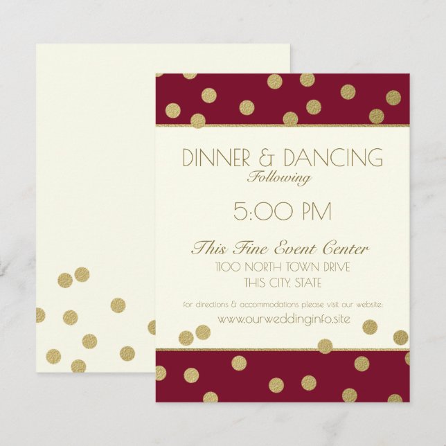 Gold Confetti Dots Ivory and Burgundy Reception Invitation (Front/Back)