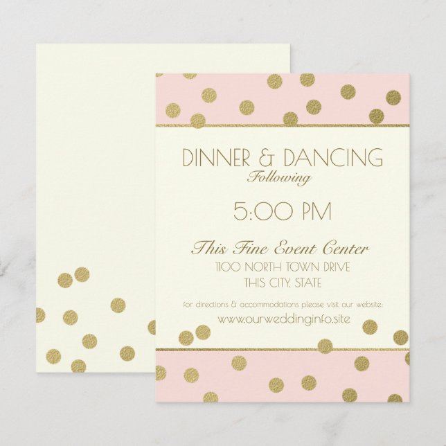 Gold Confetti Dots Ivory and Pink Reception Invitation (Front/Back)