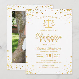Gold Confetti Dots Law School Graduation Party Invitation