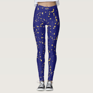 Gold Confetti Dots Midnight Blue Leggings