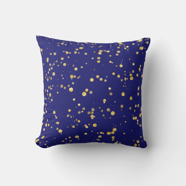 Gold Confetti Dots Midnight Blue  Throw Pillow (Front)