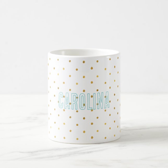 Gold Confetti Dots Mint Name Coffee Mug (Center)