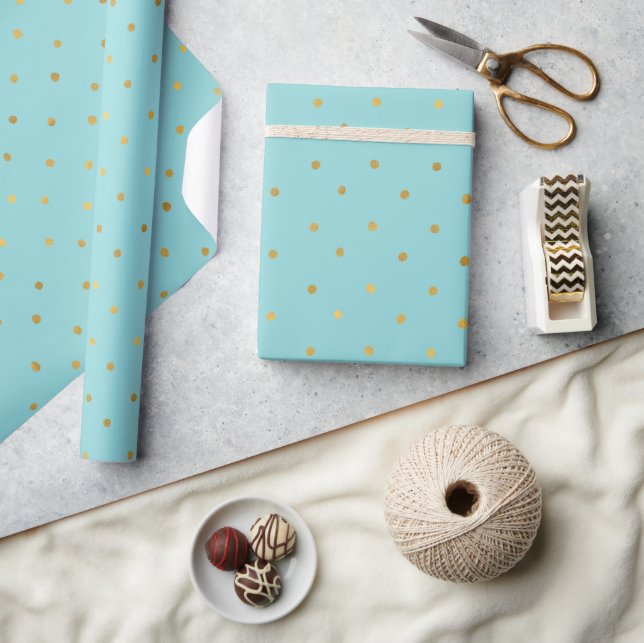 Gold Confetti Dots Mint  Wrapping Paper (Crafts)