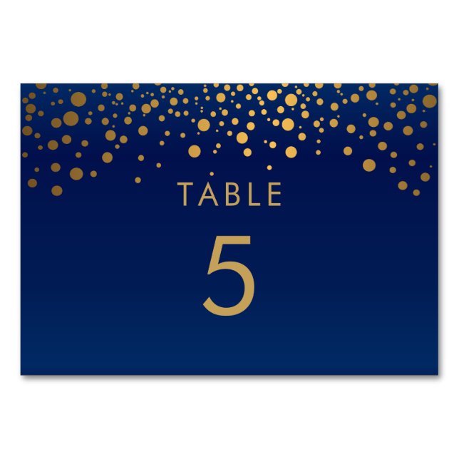 Gold Confetti Dots & Navy Blue 2  - Table Card (Front)